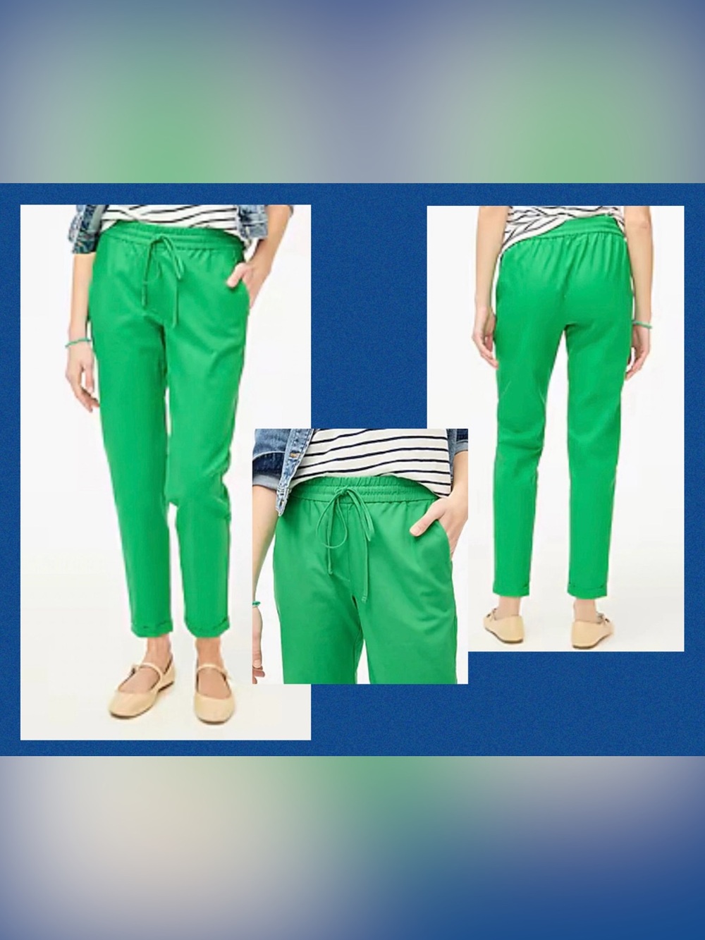 NWT J.Crew Factory Linen Cotton Blend Drawstring Pants Grass Green Size 4